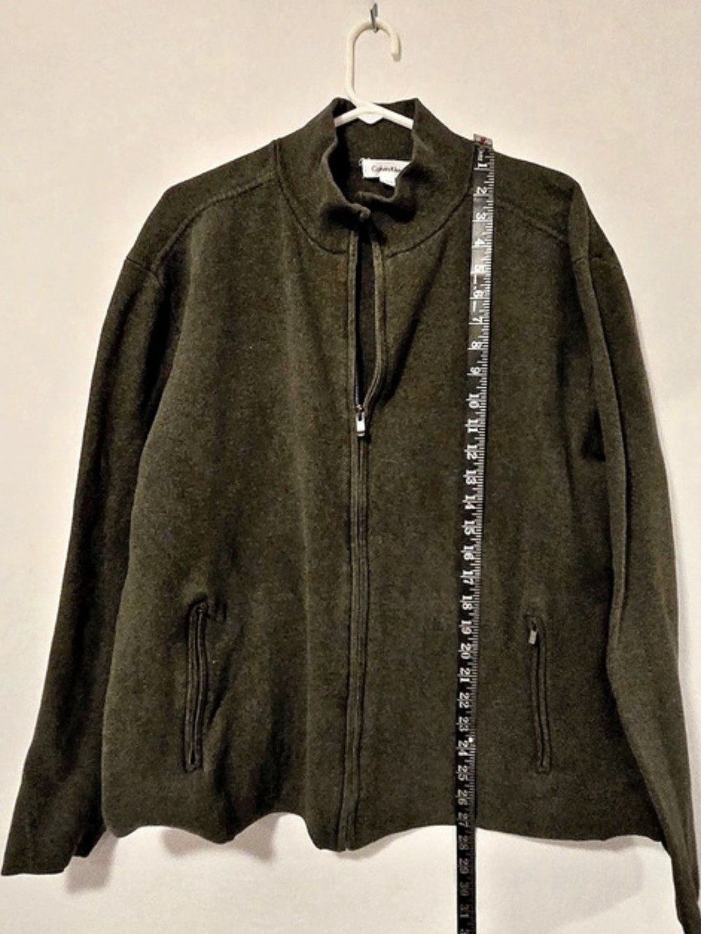 Calvin Klein Olive Green 100% Cotton Full Zip Mock Neck Knit Jacket Size XXL